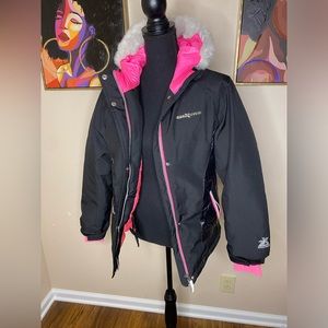 Zero Xposure Coat with Matching Headband for Girls! Size 14/16. Black and Pink